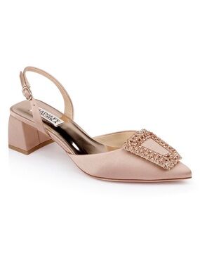 Badgley Mischka Emmie Slingback Block Heels Crystal Buckle shoes size 8.5